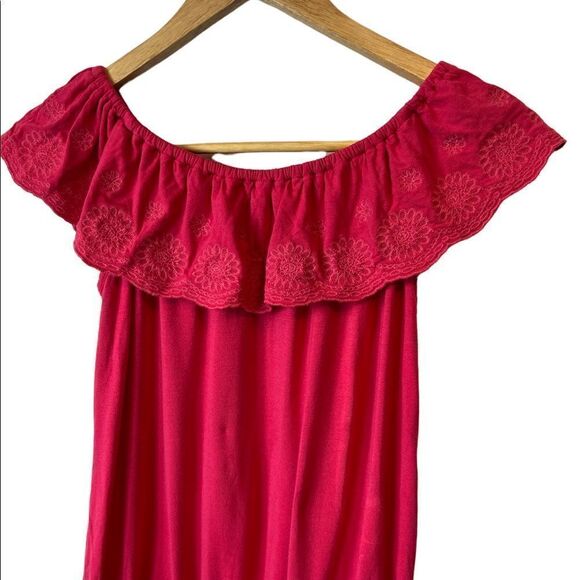 DEX Pink Off The Shoulder Flounce Banded Bottom Light Casual Top L - Picture 5 of 8